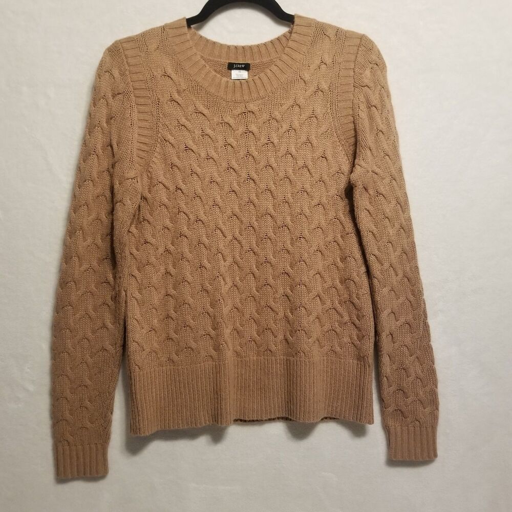 J Crew XS Sweater Camel Tan Cable Knit Fisherman Coastal Wool Angora Blend Vtg